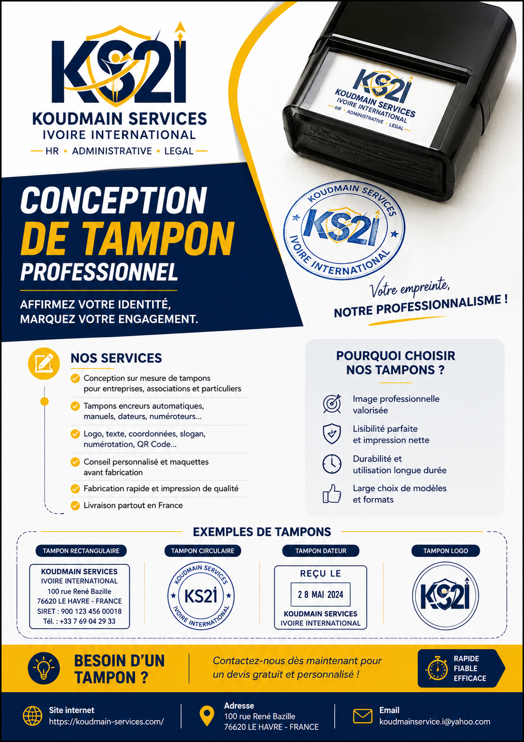 Conception & Personnalisation de Tampons Professionnels